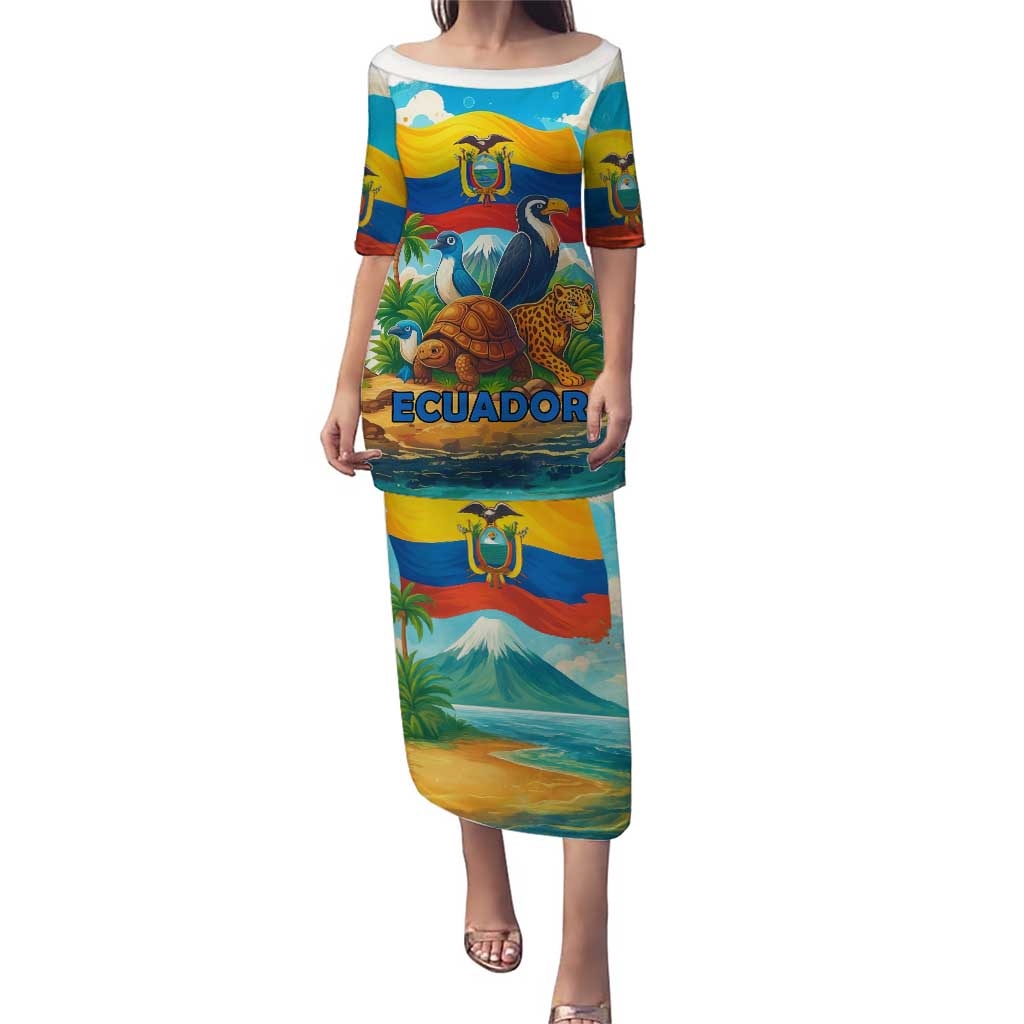 Ecuador Puletasi with Wildlife and Flag Landscape Design - Wonder Print Shop