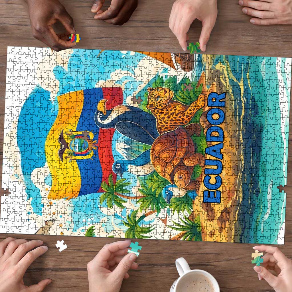 Ecuador Puzzle with Wildlife and Flag Landscape Design - Wonder Print Shop