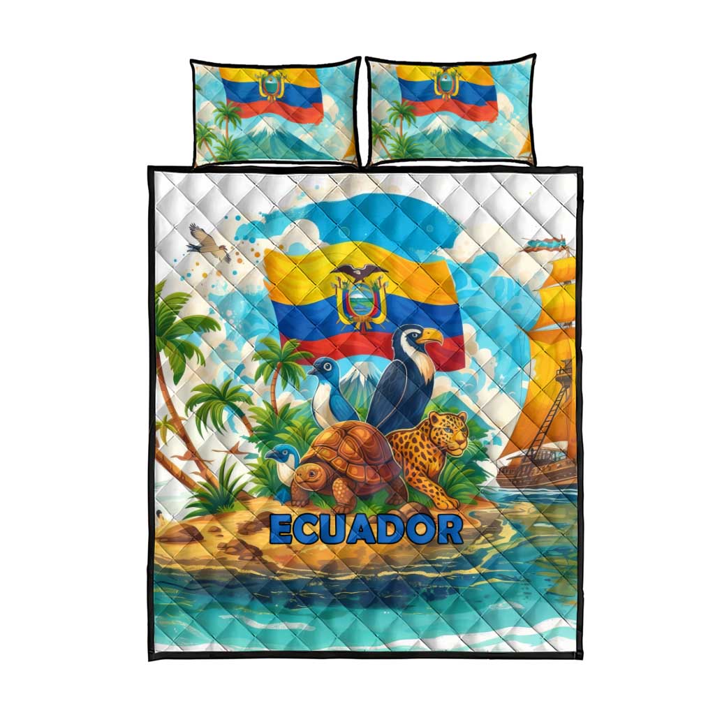 Ecuador Quilt Bed Set with Wildlife and Flag Landscape Design - Wonder Print Shop