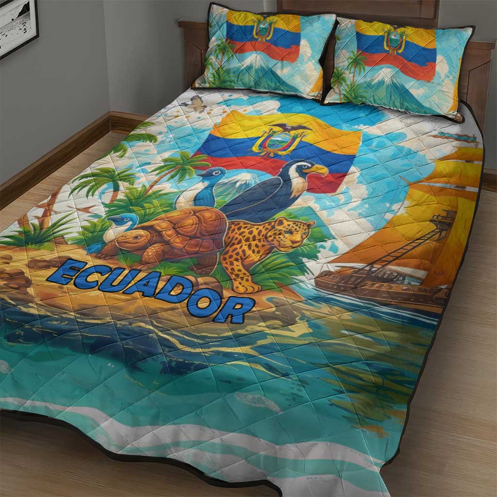 Ecuador Quilt Bed Set with Wildlife and Flag Landscape Design - Wonder Print Shop