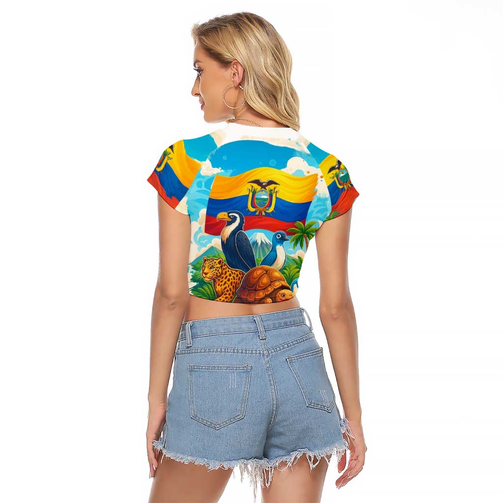 Ecuador Raglan Cropped T Shirt with Wildlife and Flag Landscape Design - Wonder Print Shop