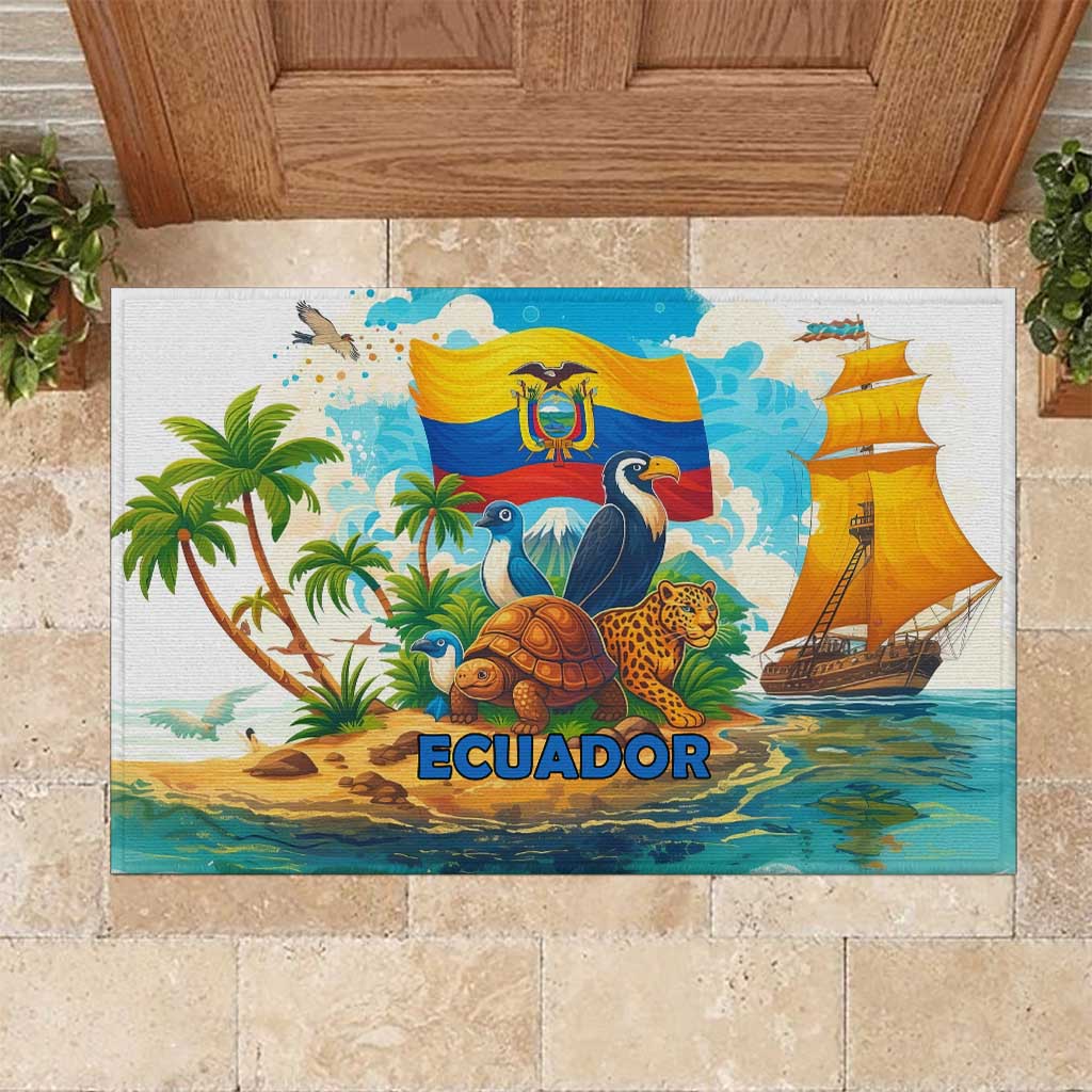 Ecuador Rubber Doormat with Wildlife and Flag Landscape Design - Wonder Print Shop