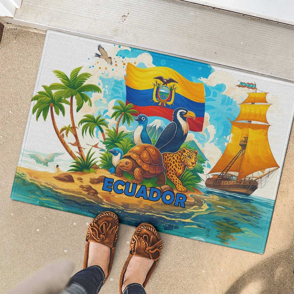 Ecuador Rubber Doormat with Wildlife and Flag Landscape Design - Wonder Print Shop