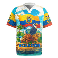 Ecuador Rugby Jersey with Wildlife and Flag Landscape Design - Wonder Print Shop