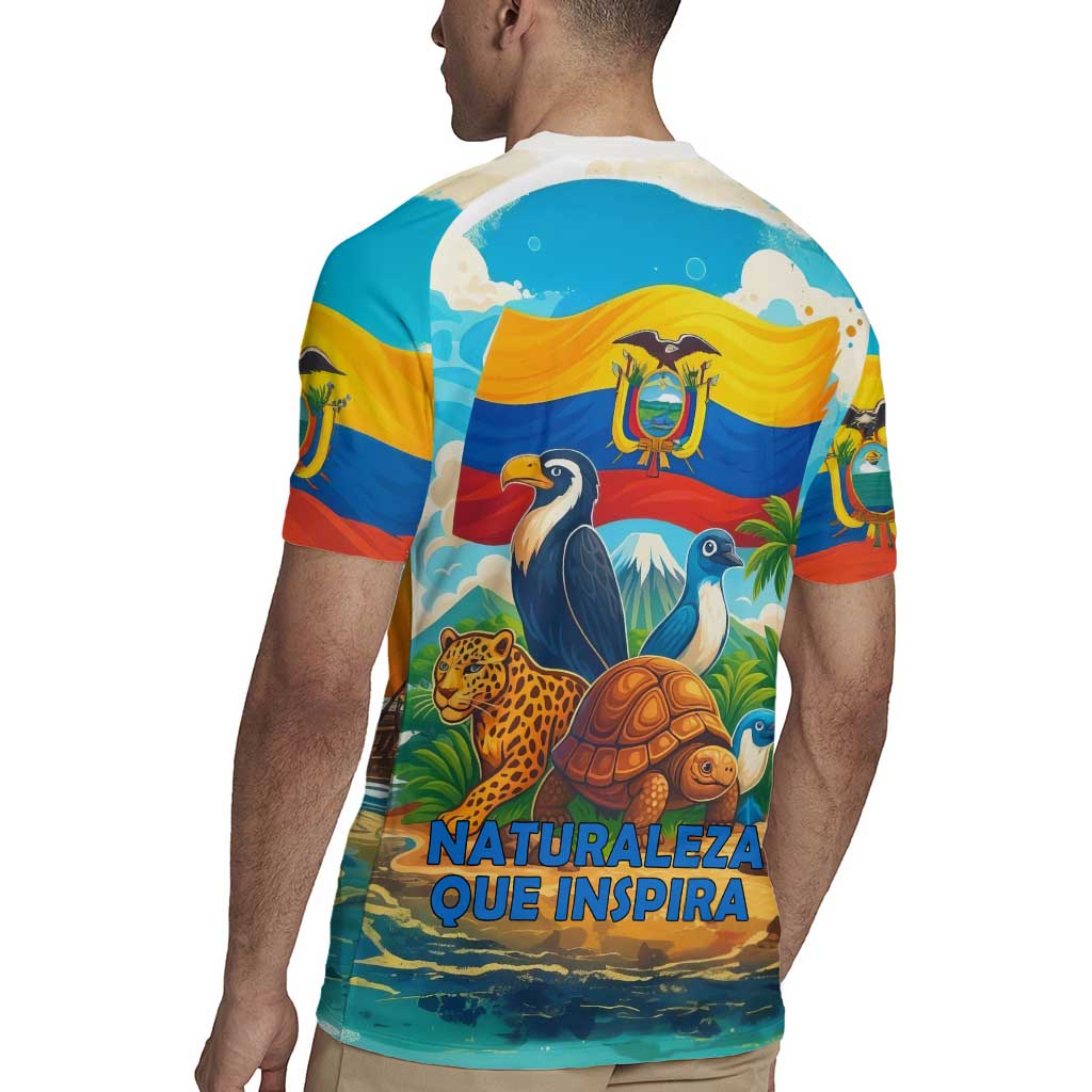 Ecuador Rugby Jersey with Wildlife and Flag Landscape Design - Wonder Print Shop