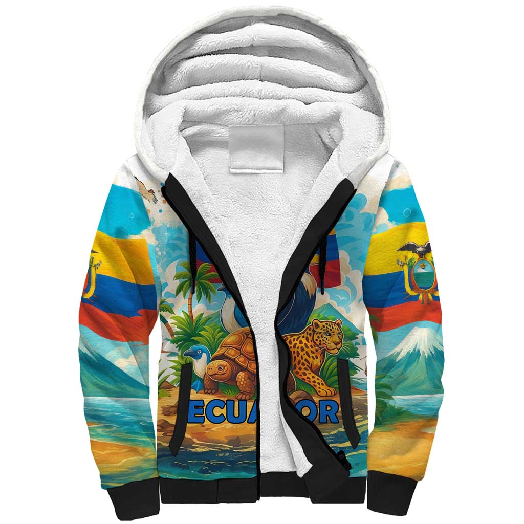Ecuador Sherpa Hoodie with Wildlife and Flag Landscape Design - Wonder Print Shop