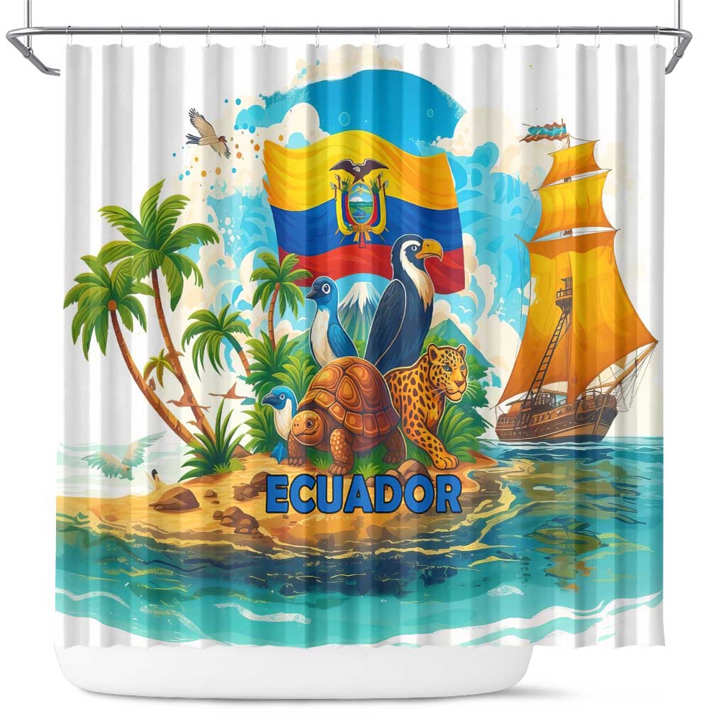 Ecuador Shower Curtain with Wildlife and Flag Landscape Design - Wonder Print Shop