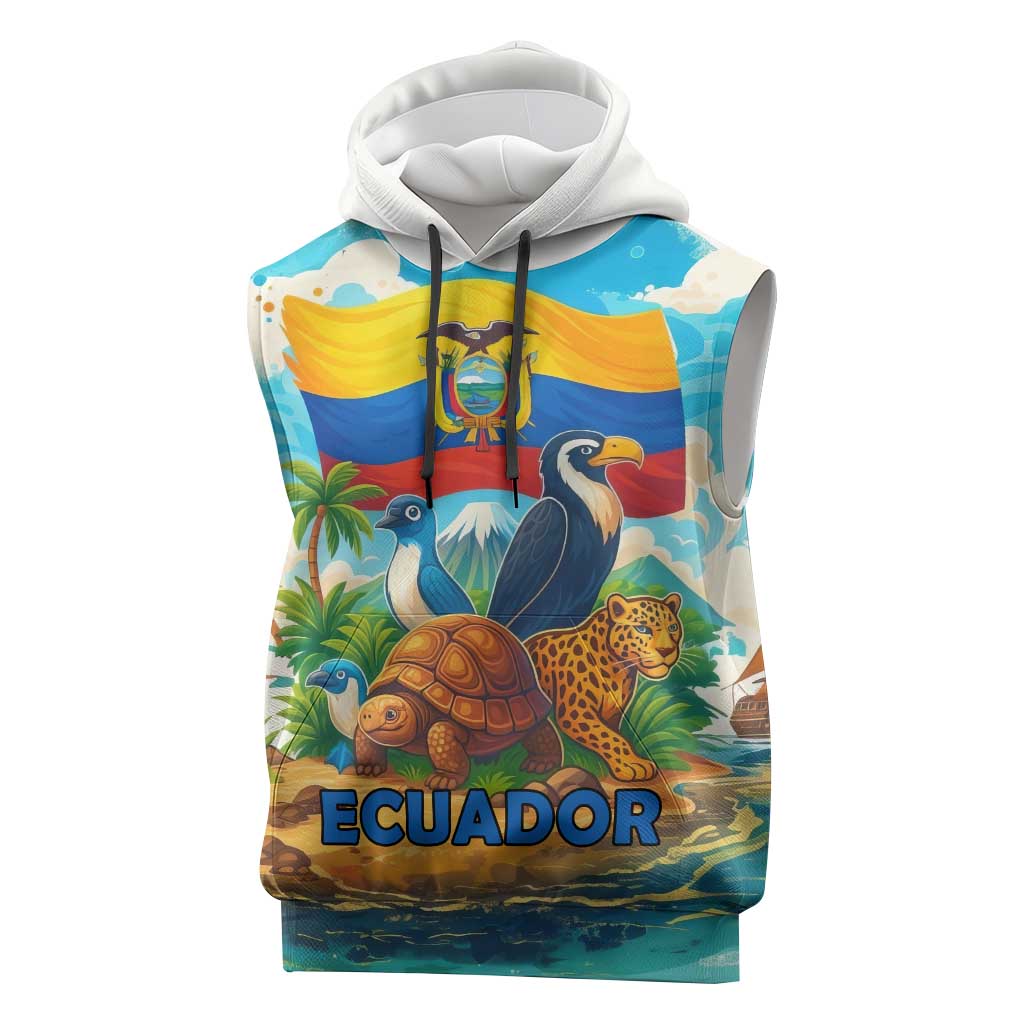 Ecuador Sleeveless Hoodie with Wildlife and Flag Landscape Design - Wonder Print Shop