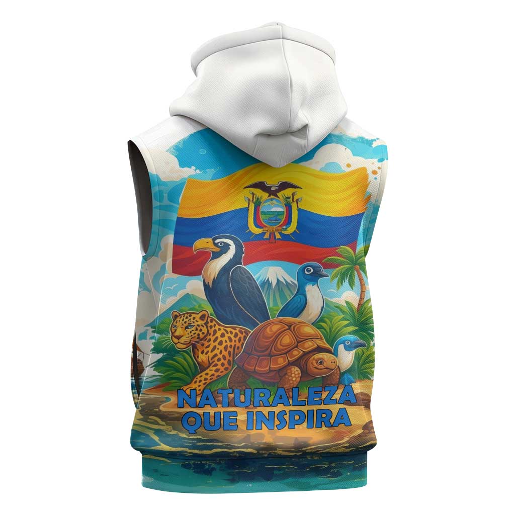 Ecuador Sleeveless Hoodie with Wildlife and Flag Landscape Design - Wonder Print Shop