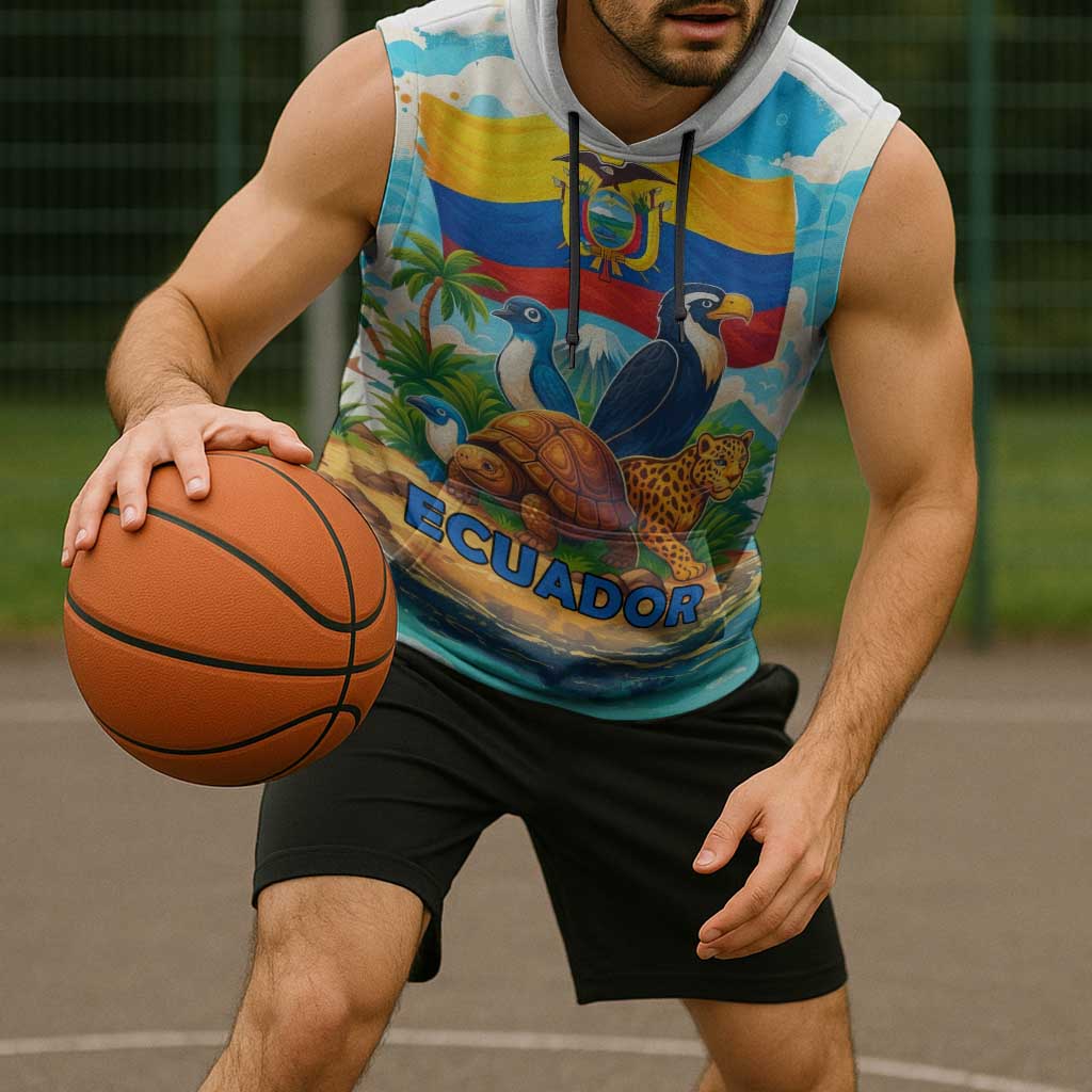 Ecuador Sleeveless Hoodie with Wildlife and Flag Landscape Design - Wonder Print Shop