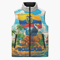 Ecuador Sleeveless Puffer Jacket with Wildlife and Flag Landscape Design - Wonder Print Shop