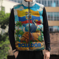 Ecuador Sleeveless Puffer Jacket with Wildlife and Flag Landscape Design - Wonder Print Shop