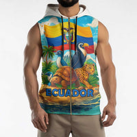 Ecuador Sleeveless Zip Hoodie with Wildlife and Flag Landscape Design - Wonder Print Shop