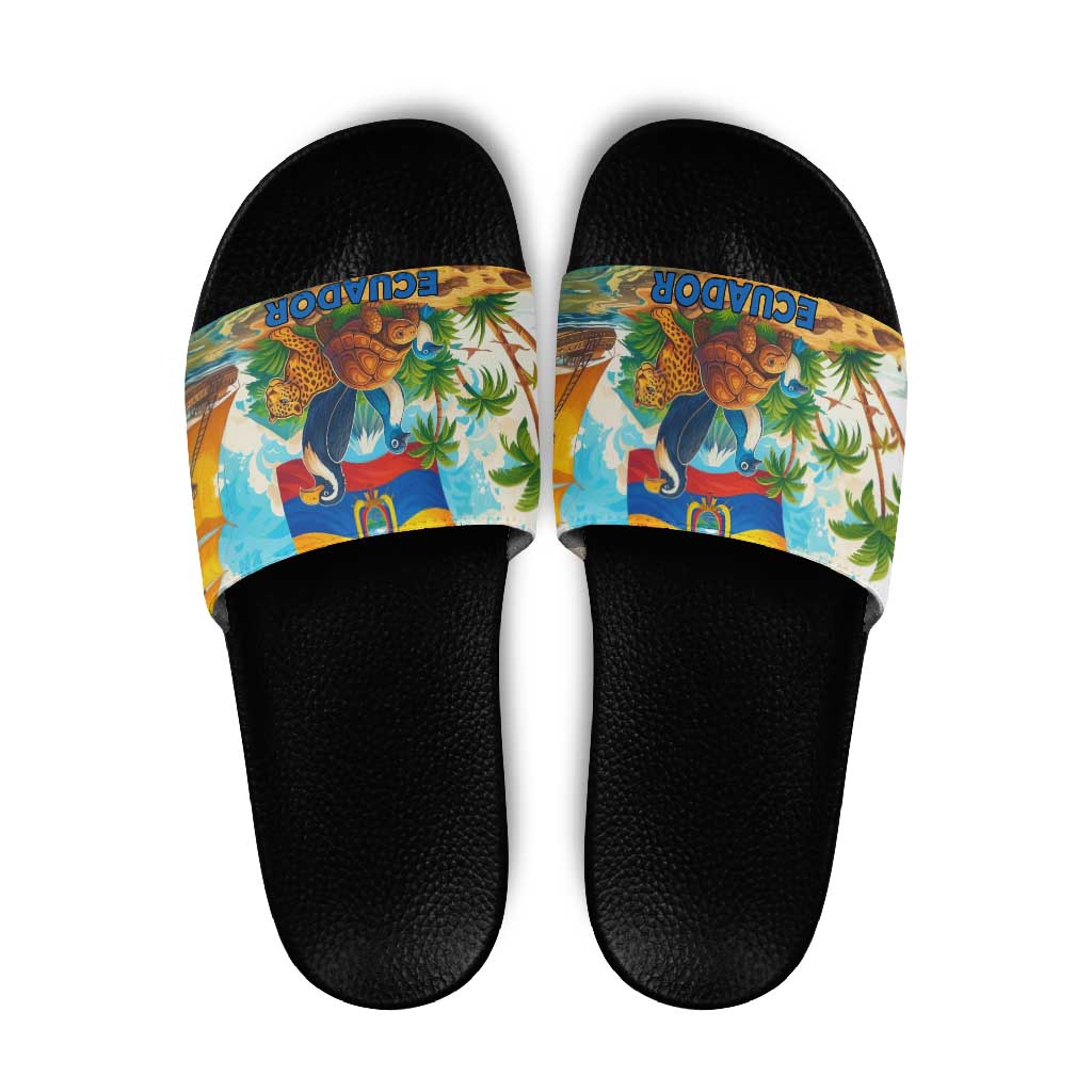 Ecuador Slide Sandals with Wildlife and Flag Landscape Design - Wonder Print Shop