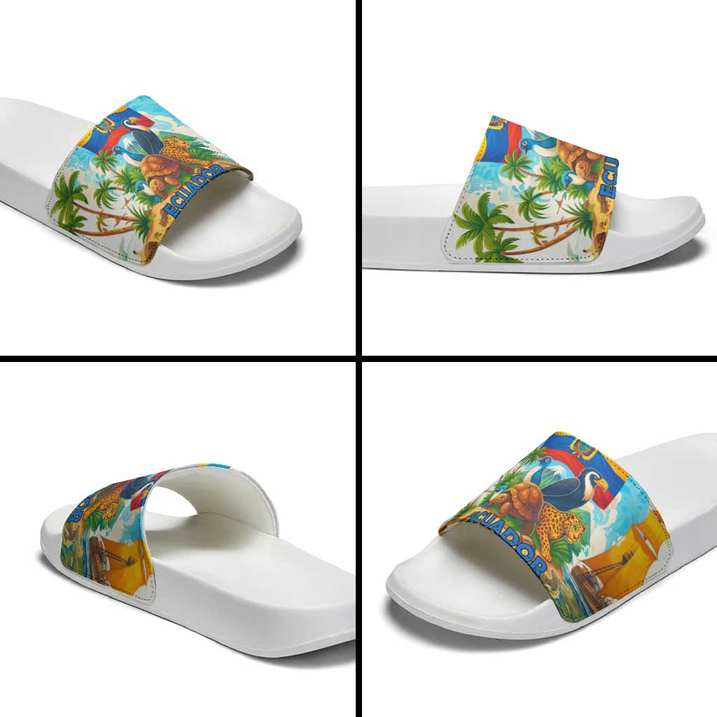 Ecuador Slide Sandals with Wildlife and Flag Landscape Design - Wonder Print Shop