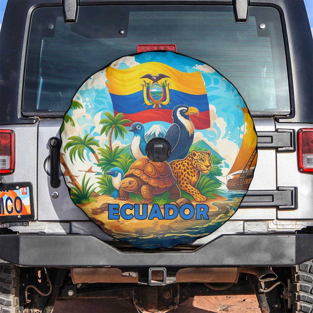Ecuador Spare Tire Cover with Wildlife and Flag Landscape Design - Wonder Print Shop