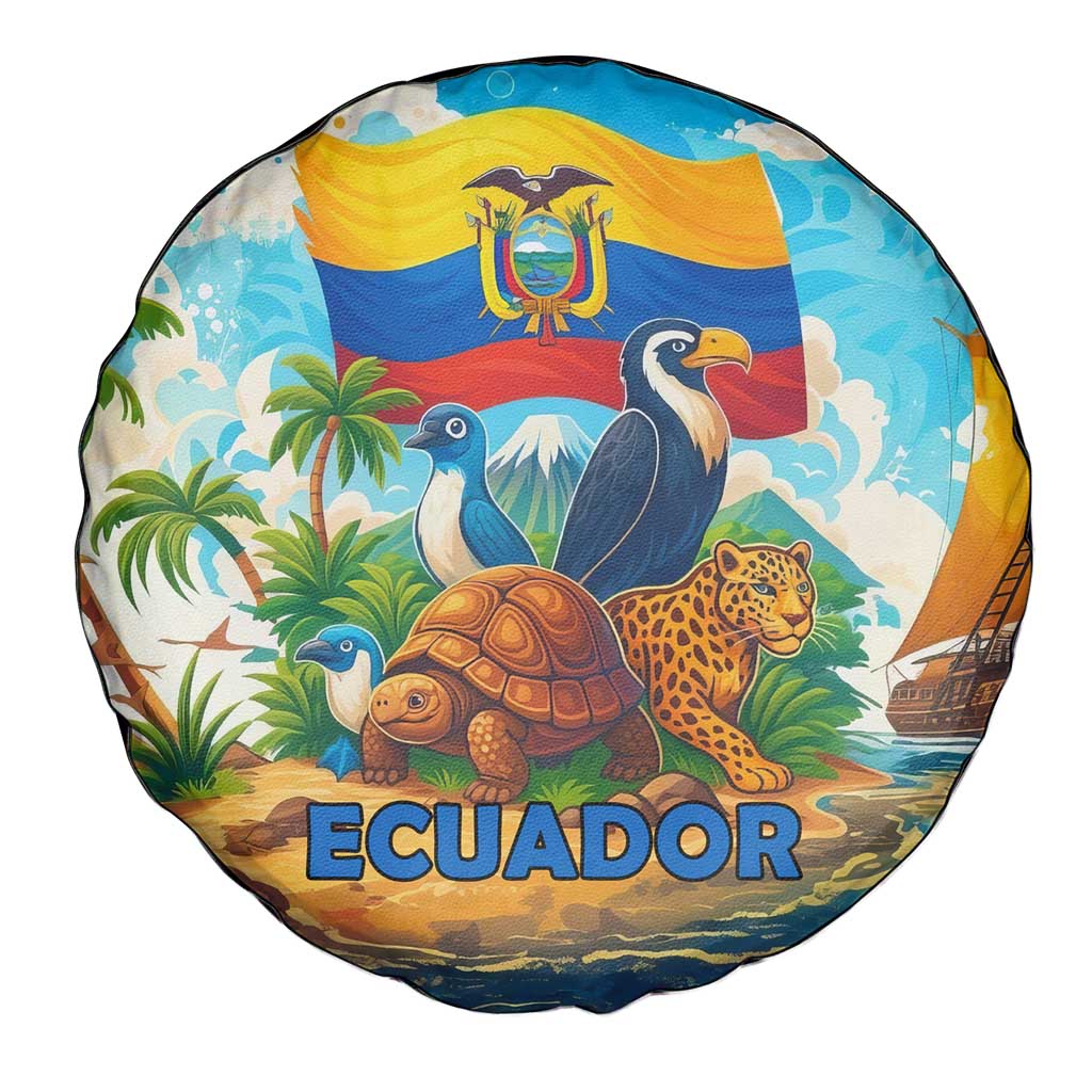 Ecuador Spare Tire Cover with Wildlife and Flag Landscape Design - Wonder Print Shop
