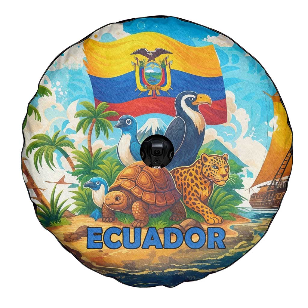 Ecuador Spare Tire Cover with Wildlife and Flag Landscape Design - Wonder Print Shop