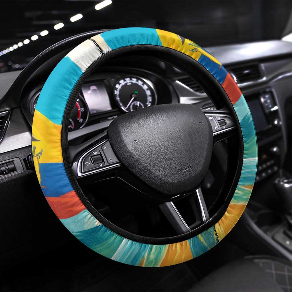 Ecuador Steering Wheel Cover with Wildlife and Flag Landscape Design - Wonder Print Shop