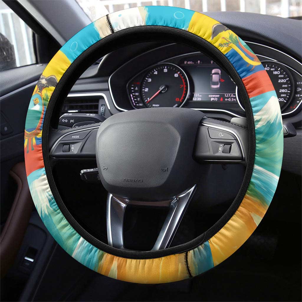 Ecuador Steering Wheel Cover with Wildlife and Flag Landscape Design - Wonder Print Shop