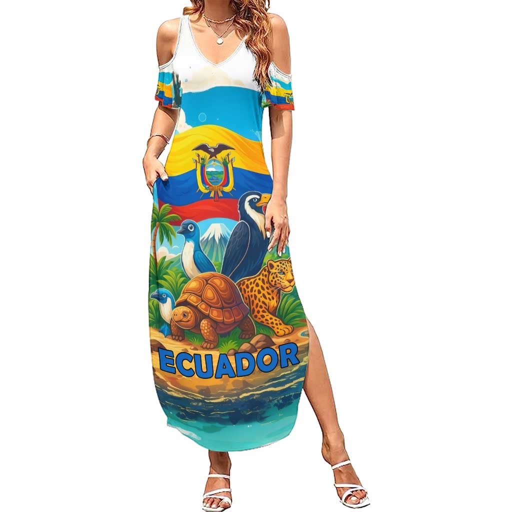 Ecuador Summer Maxi Dress with Wildlife and Flag Landscape Design - Wonder Print Shop