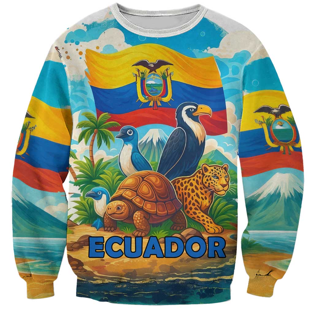 Ecuador Sweatshirt with Wildlife and Flag Landscape Design - Wonder Print Shop