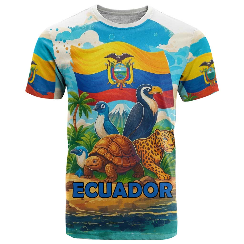 Ecuador T Shirt with Wildlife and Flag Landscape Design - Wonder Print Shop