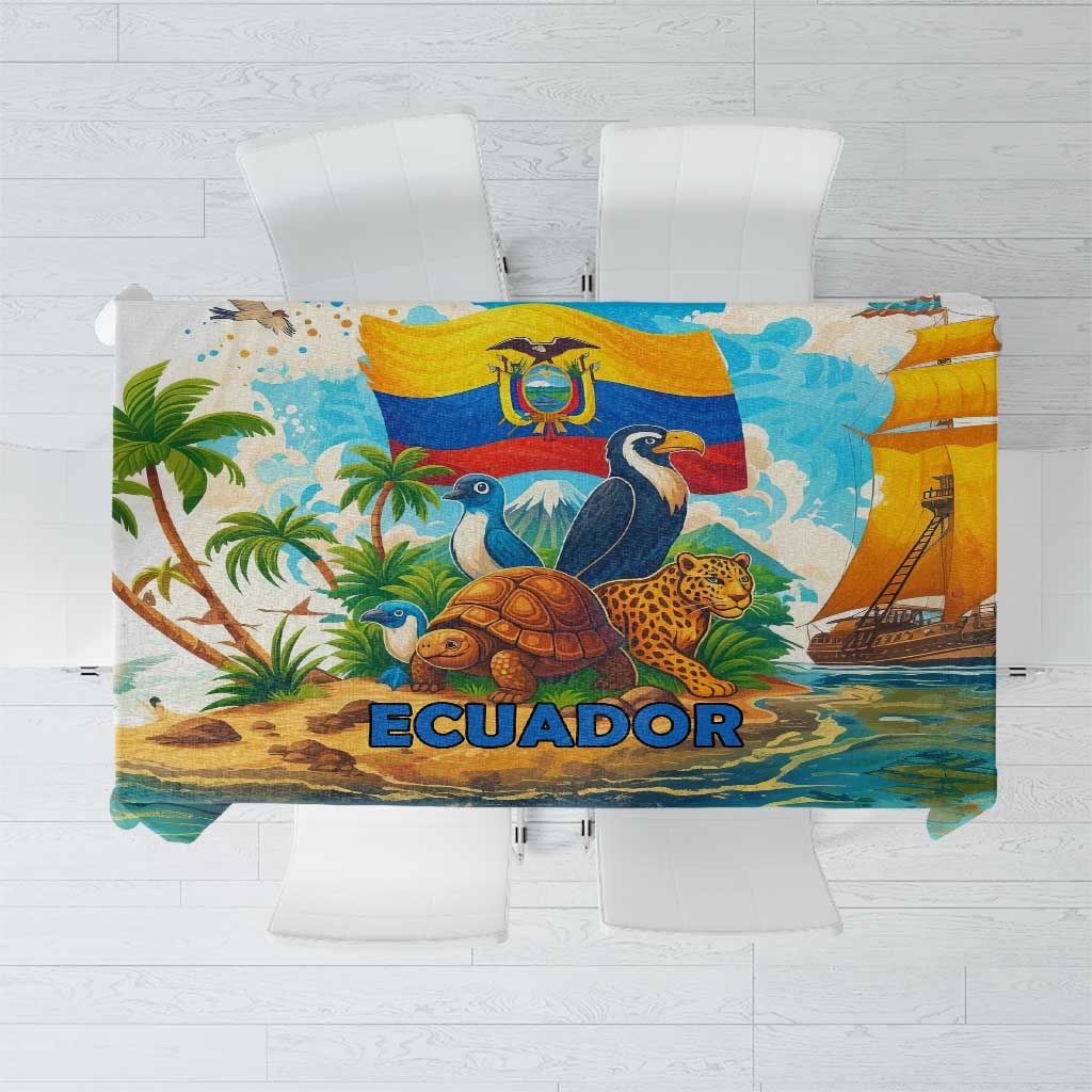 Ecuador Tablecloth with Wildlife and Flag Landscape Design - Wonder Print Shop