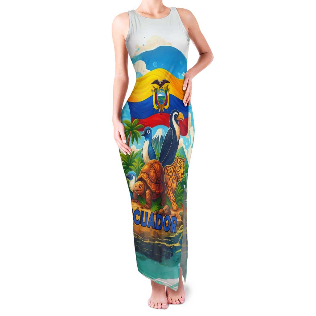 Ecuador Tank Maxi Dress with Wildlife and Flag Landscape Design - Wonder Print Shop