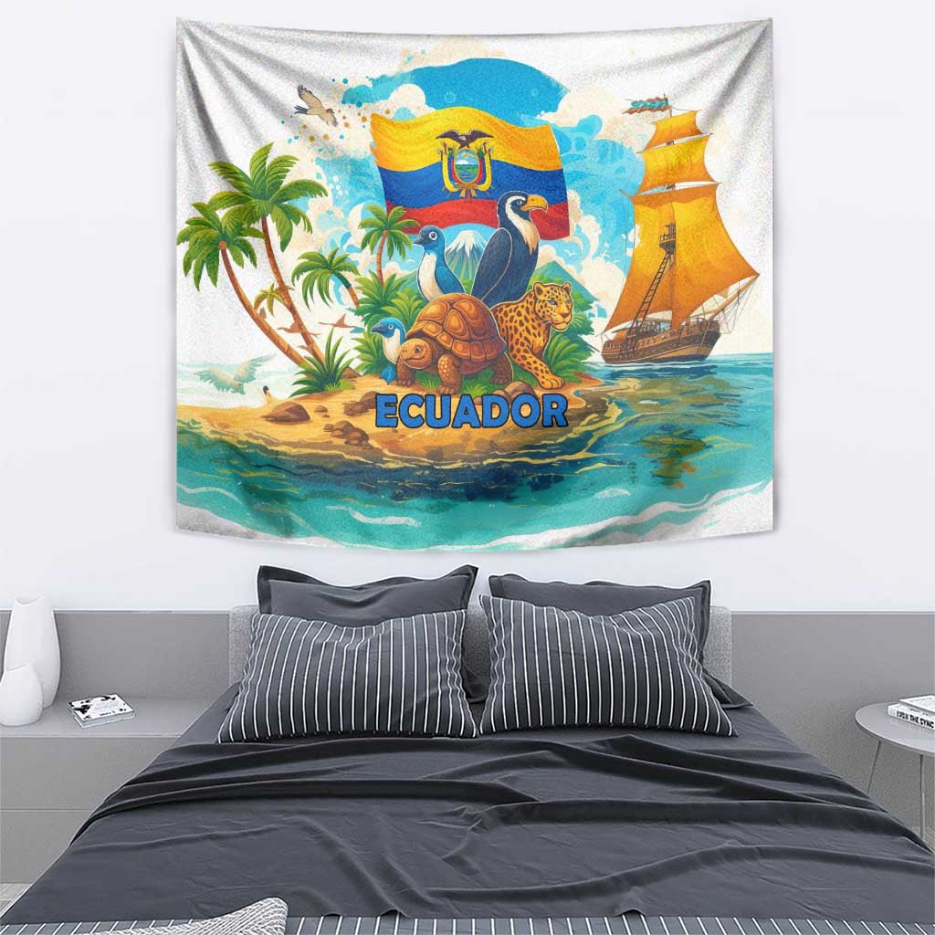 Ecuador Tapestry with Wildlife and Flag Landscape Design - Wonder Print Shop