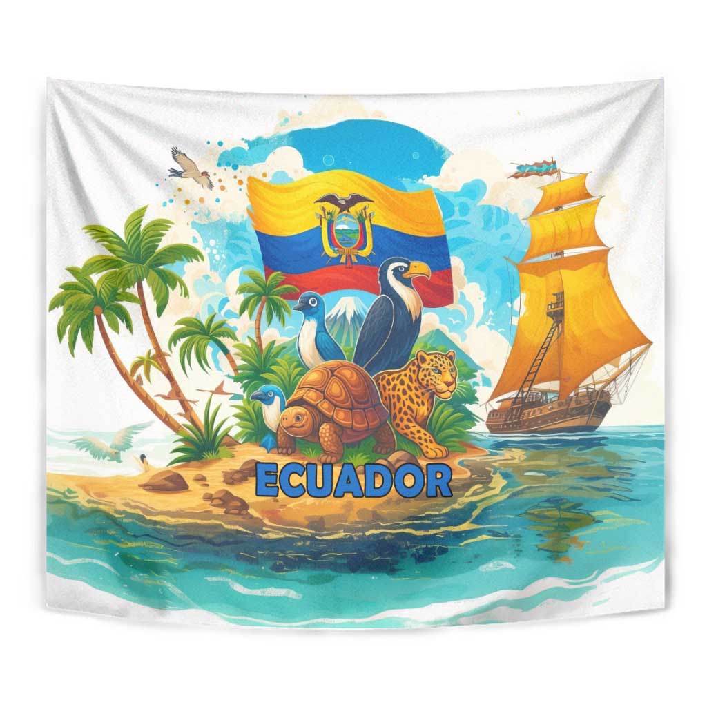 Ecuador Tapestry with Wildlife and Flag Landscape Design - Wonder Print Shop