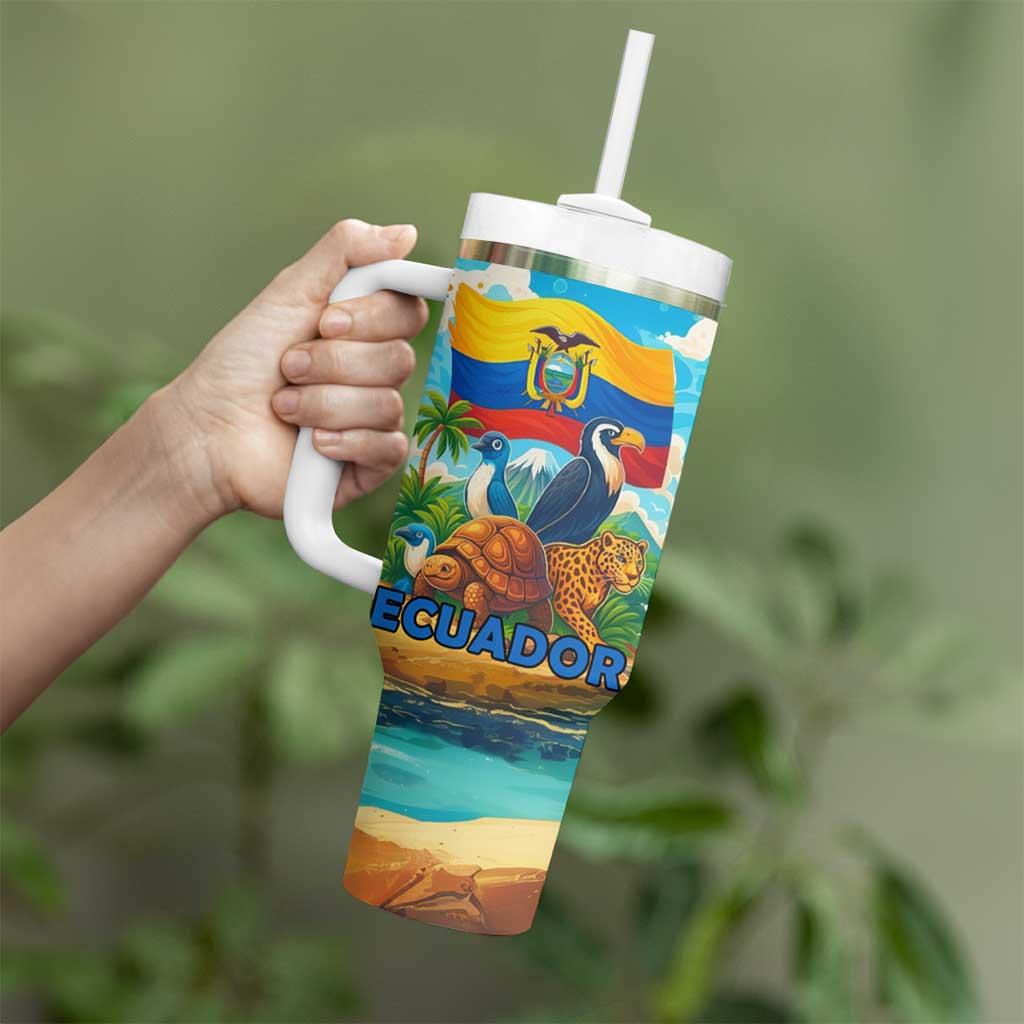 Ecuador Tumbler With Handle with Wildlife and Flag Landscape Design - Wonder Print Shop