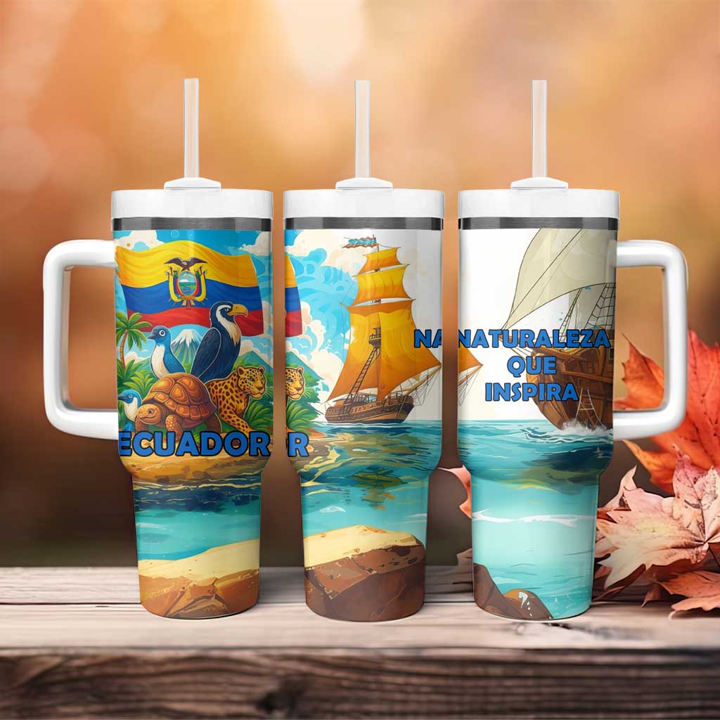 Ecuador Tumbler With Handle with Wildlife and Flag Landscape Design - Wonder Print Shop