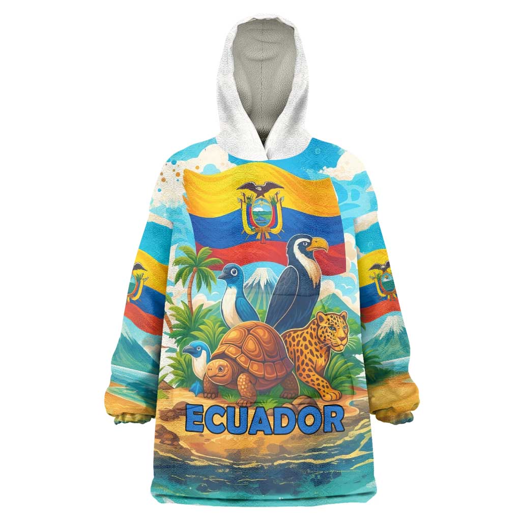 Ecuador Wearable Blanket Hoodie with Wildlife and Flag Landscape Design - Wonder Print Shop