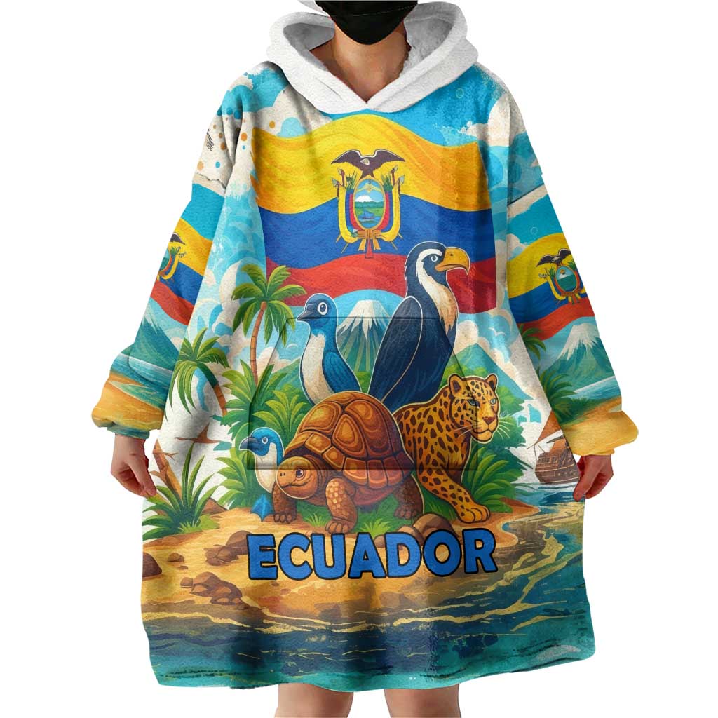 Ecuador Wearable Blanket Hoodie with Wildlife and Flag Landscape Design - Wonder Print Shop