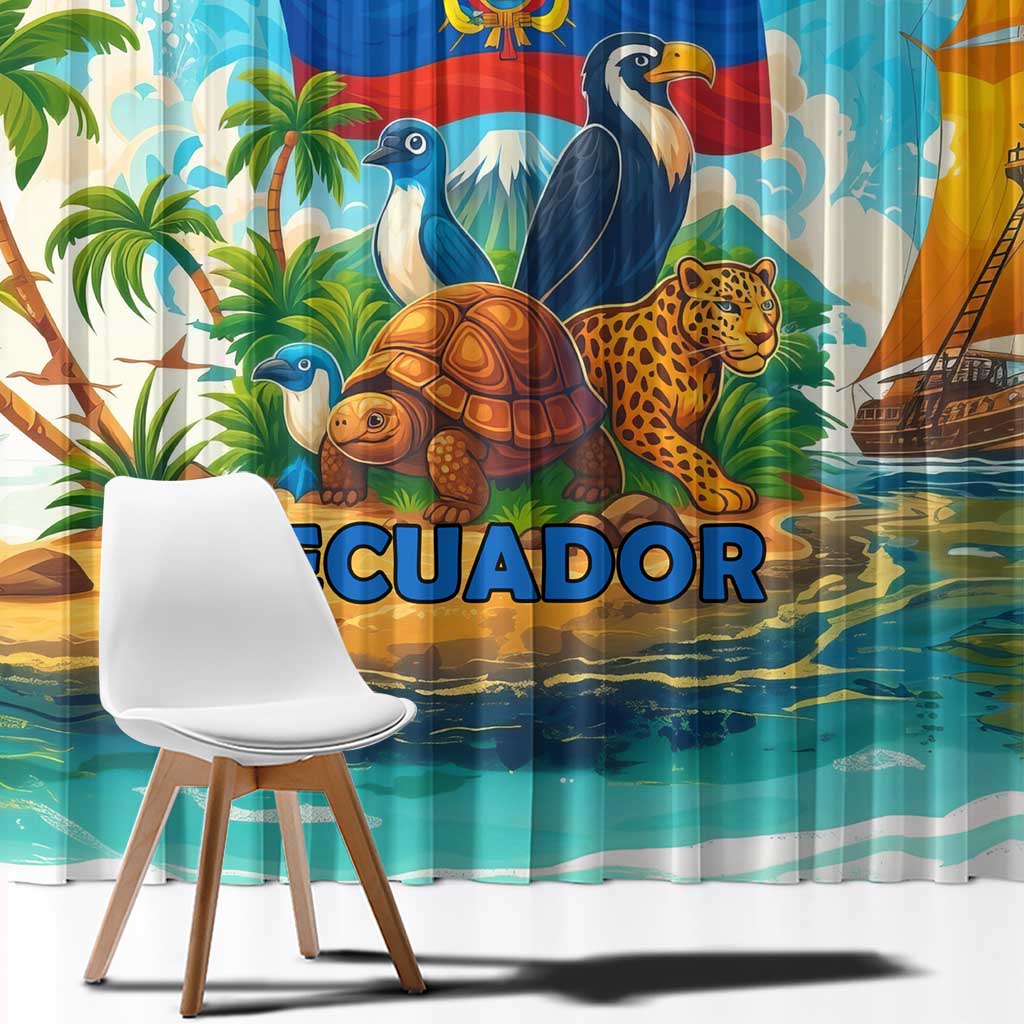Ecuador Window Curtain with Wildlife and Flag Landscape Design - Wonder Print Shop