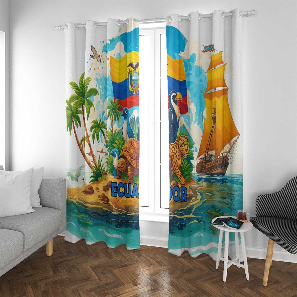 Ecuador Window Curtain with Wildlife and Flag Landscape Design - Wonder Print Shop