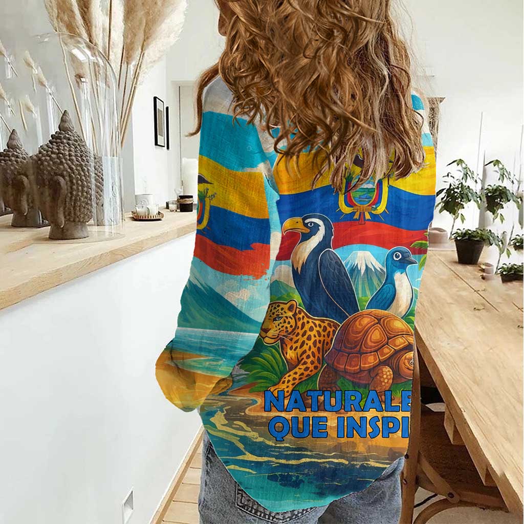 Ecuador Women Casual Shirt with Wildlife and Flag Landscape Design - Wonder Print Shop