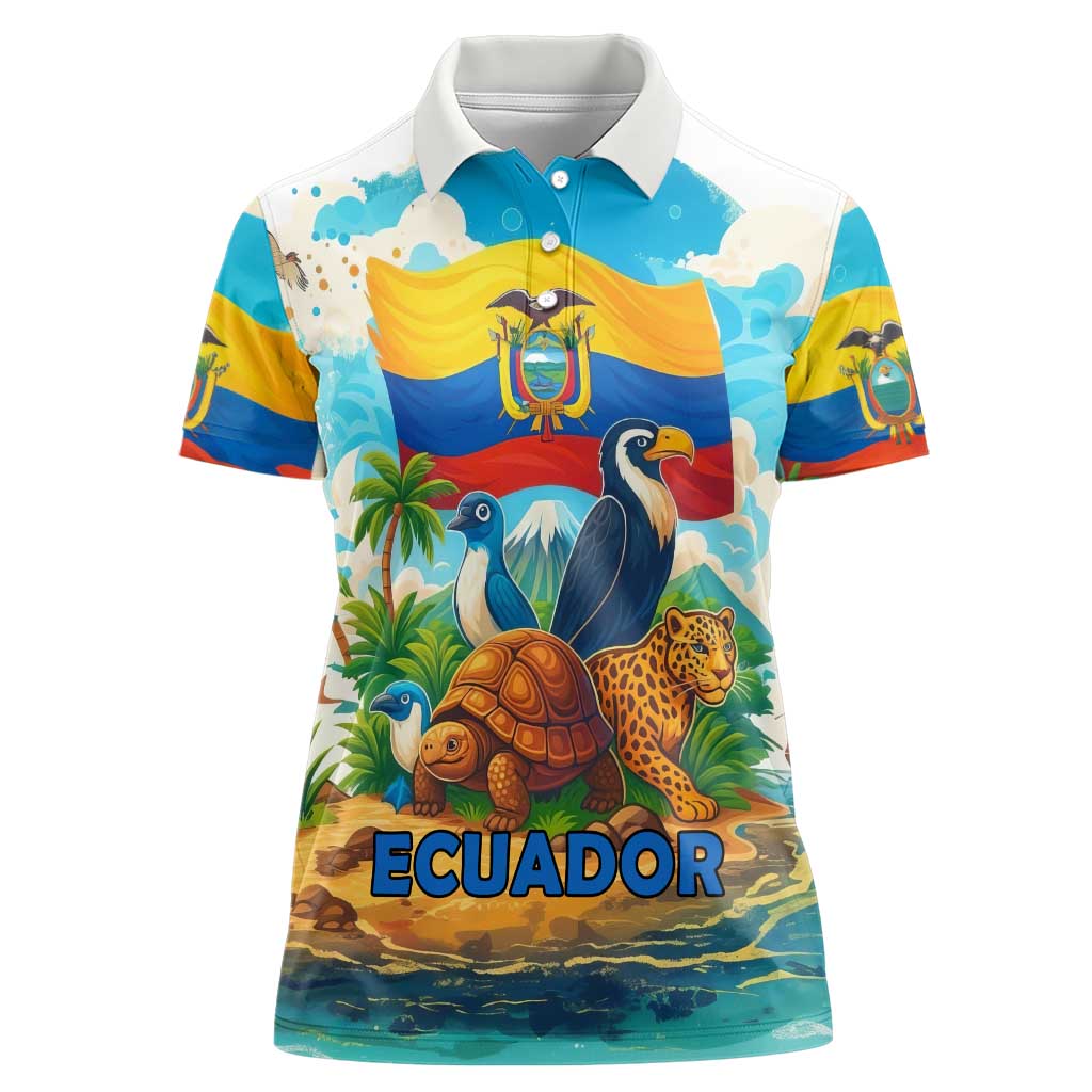 Ecuador Women Polo Shirt with Wildlife and Flag Landscape Design - Wonder Print Shop