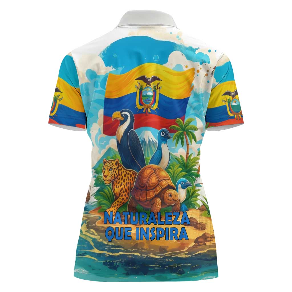 Ecuador Women Polo Shirt with Wildlife and Flag Landscape Design - Wonder Print Shop