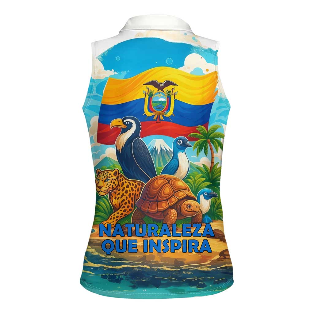 Ecuador Women Sleeveless Polo Shirt with Wildlife and Flag Landscape Design - Wonder Print Shop