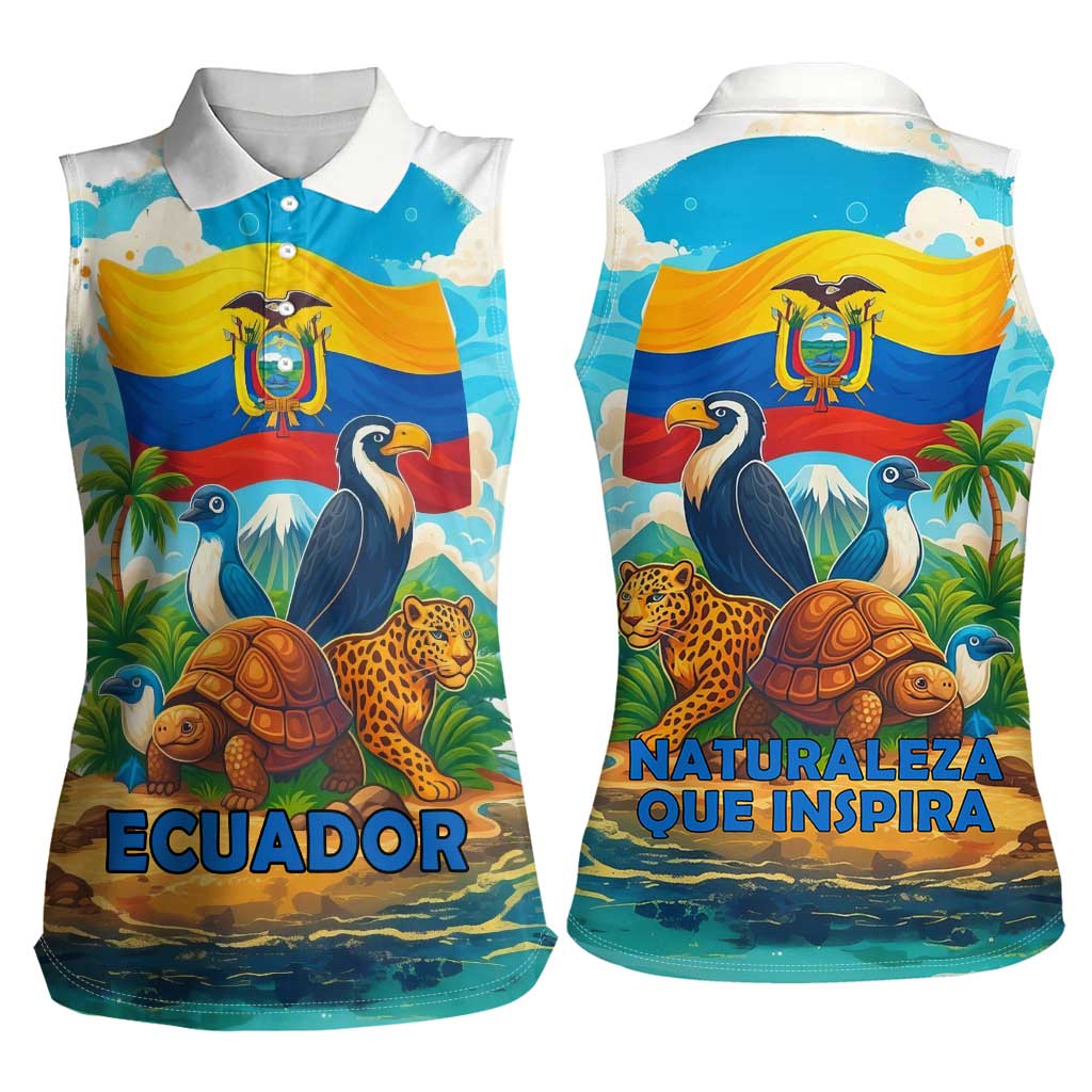 Ecuador Women Sleeveless Polo Shirt with Wildlife and Flag Landscape Design - Wonder Print Shop