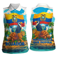 Ecuador Women Sleeveless Polo Shirt with Wildlife and Flag Landscape Design - Wonder Print Shop