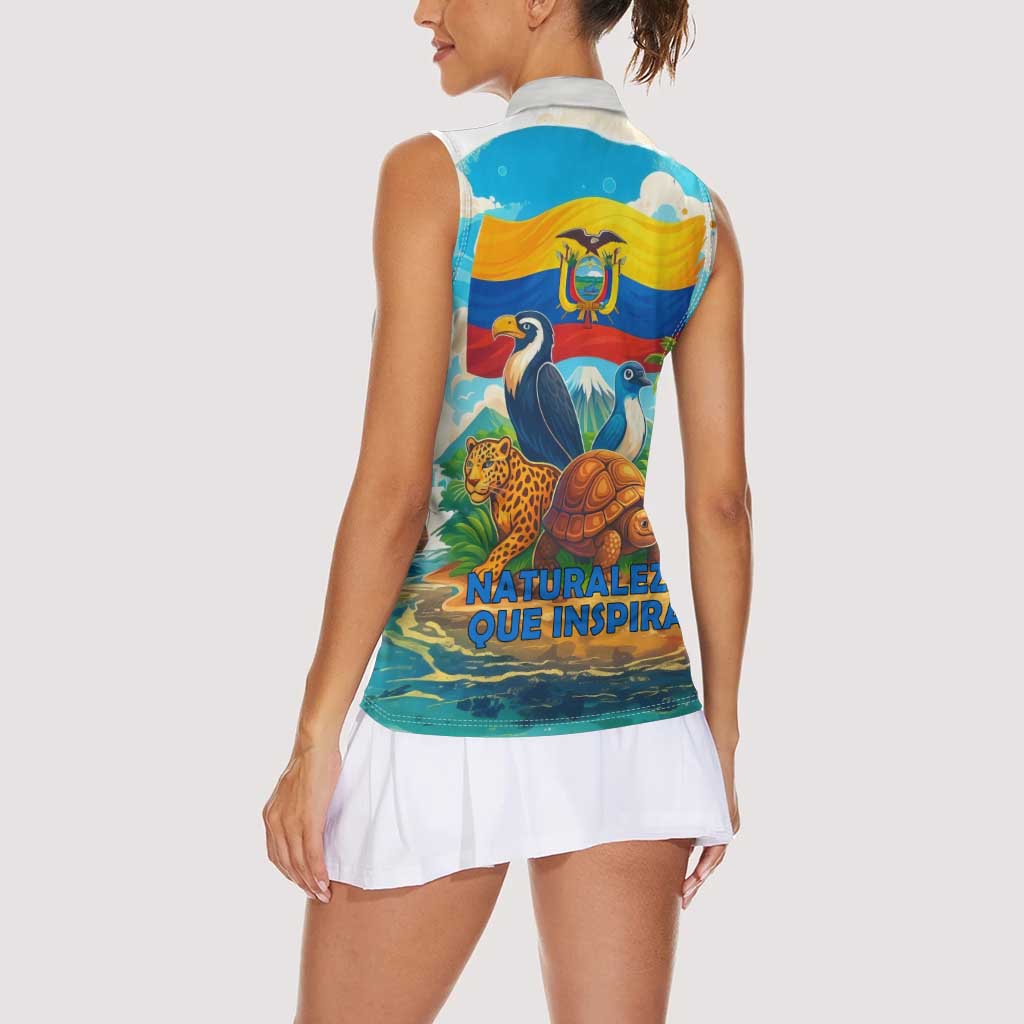 Ecuador Women Sleeveless Polo Shirt with Wildlife and Flag Landscape Design - Wonder Print Shop