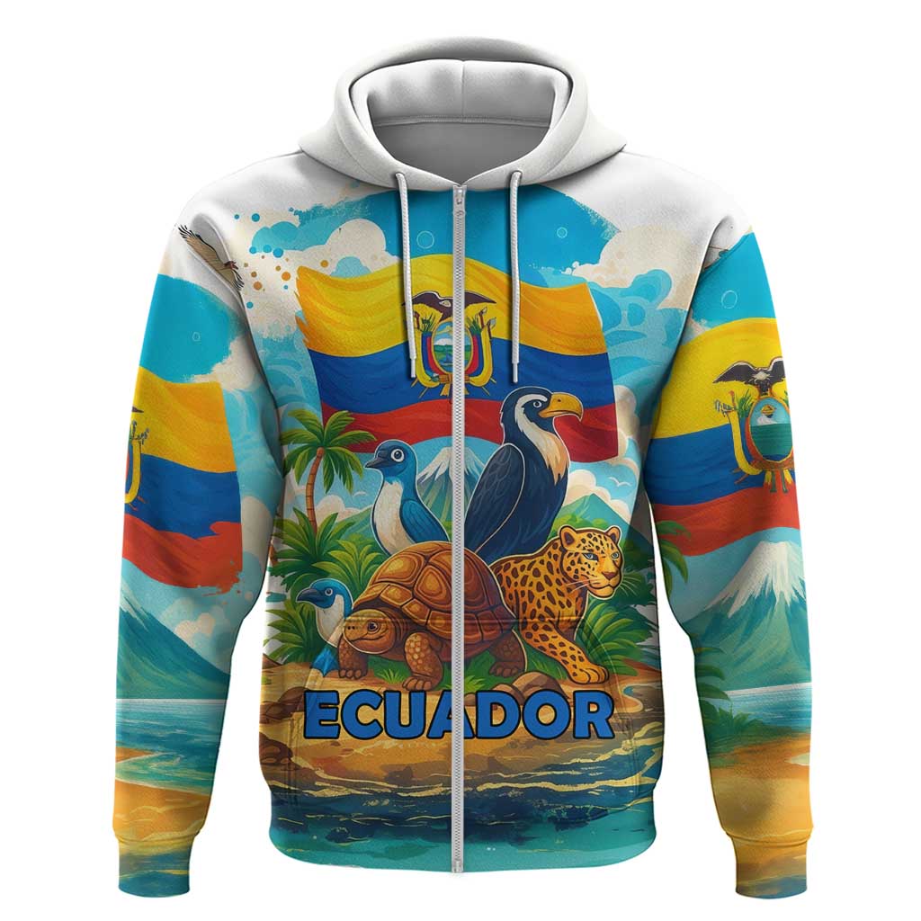 Ecuador Zip Hoodie with Wildlife and Flag Landscape Design - Wonder Print Shop