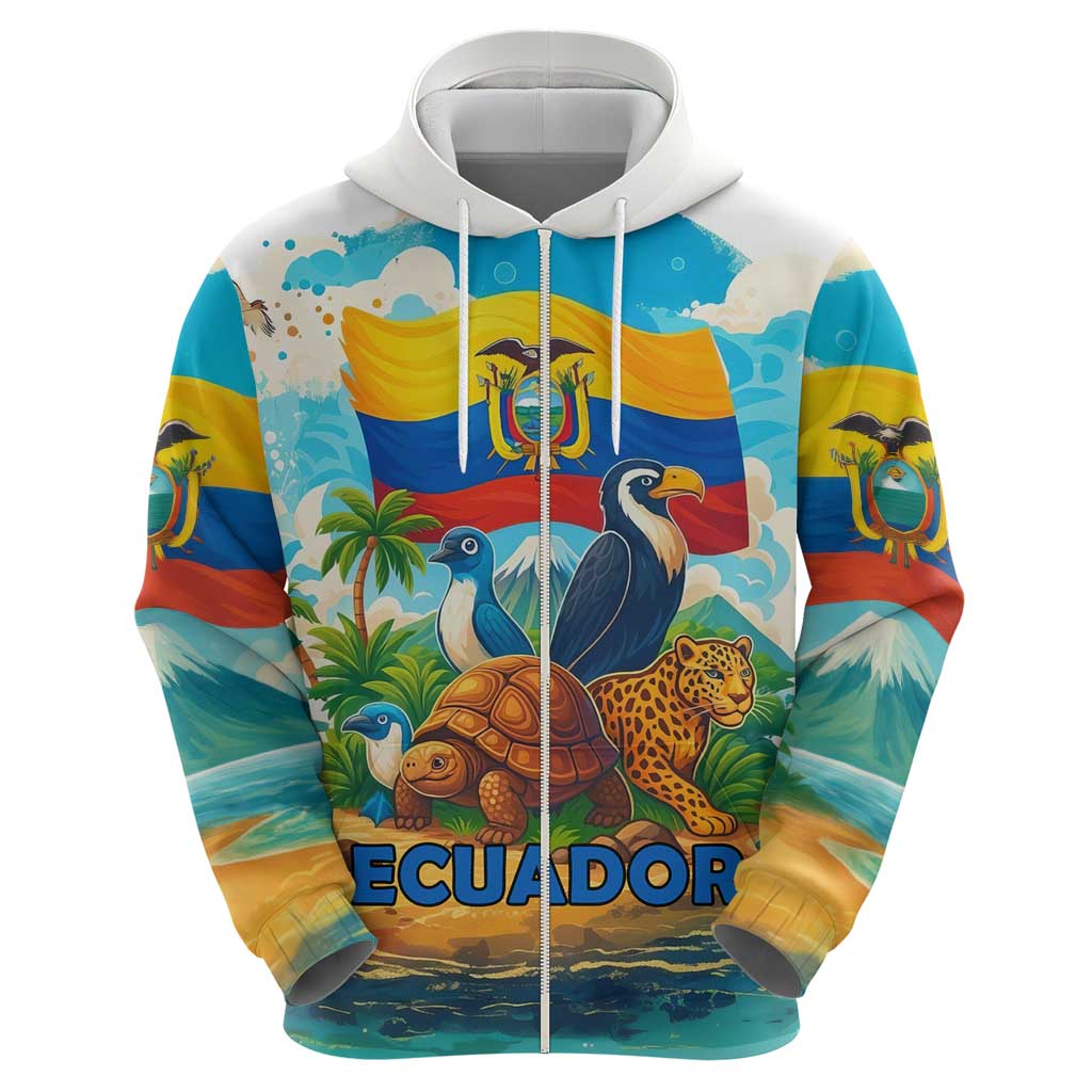 Ecuador Zip Hoodie with Wildlife and Flag Landscape Design - Wonder Print Shop