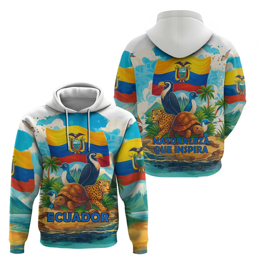 Ecuador Zip Hoodie with Wildlife and Flag Landscape Design - Wonder Print Shop