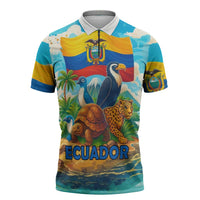 Ecuador Zipper Polo Shirt with Wildlife and Flag Landscape Design - Wonder Print Shop