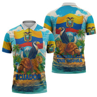 Ecuador Zipper Polo Shirt with Wildlife and Flag Landscape Design - Wonder Print Shop