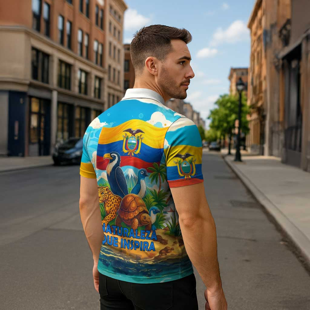 Ecuador Zipper Polo Shirt with Wildlife and Flag Landscape Design - Wonder Print Shop